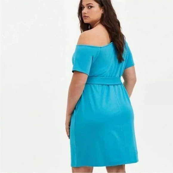 NWT Torrid Callie Off the Shoulder Terry T-Shirt Mini Dress In‎ Blue 4X - Picture 2 of 11